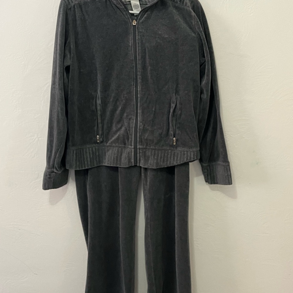 Vintage N.Y.L Charcoal Gray Velour Tracksuit Set- Y2K Velour 2- Piece